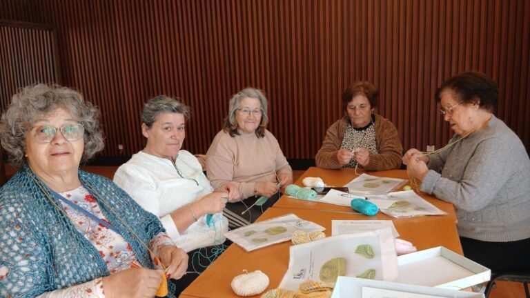 Alunas da Universidade Sénior de Benavente, no polo de Samora Correia, confecionam gorrinhos e botinhas em tricô para bebés prematuros internados em cuidados intensivos neonatais.