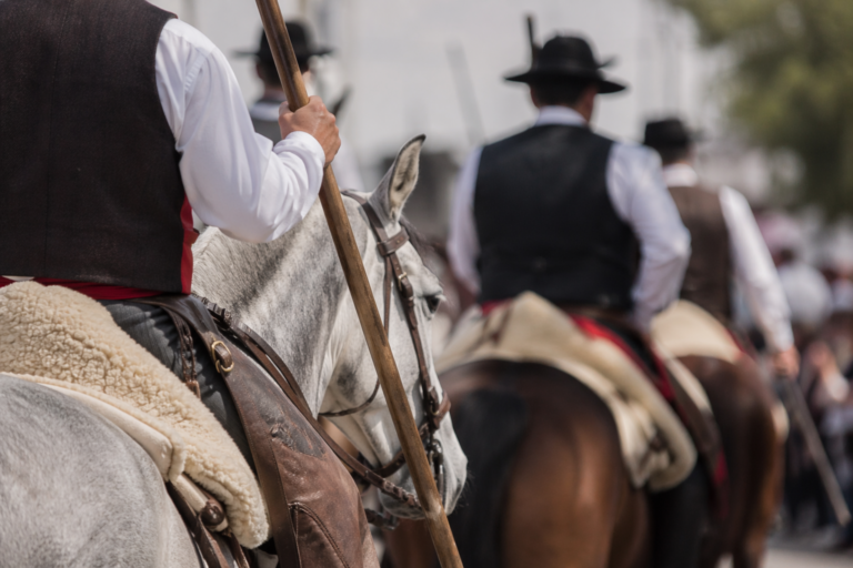 Campinos a cavalo participam em desfile tradicional com traje ribatejano