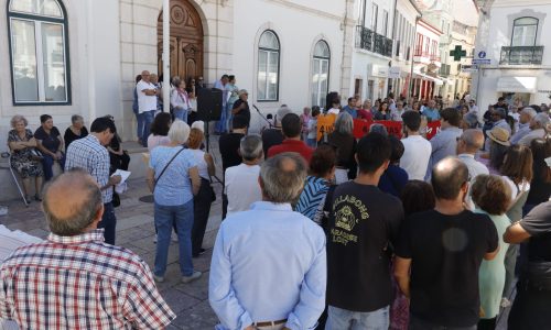 Manifestantes contra a quadruplicação da linha do norte entre Vila Franca e Alhandra